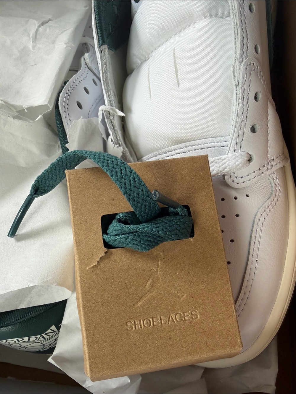 White And Green Jordan retros 1s lows  Sneakers comes with green laces extra